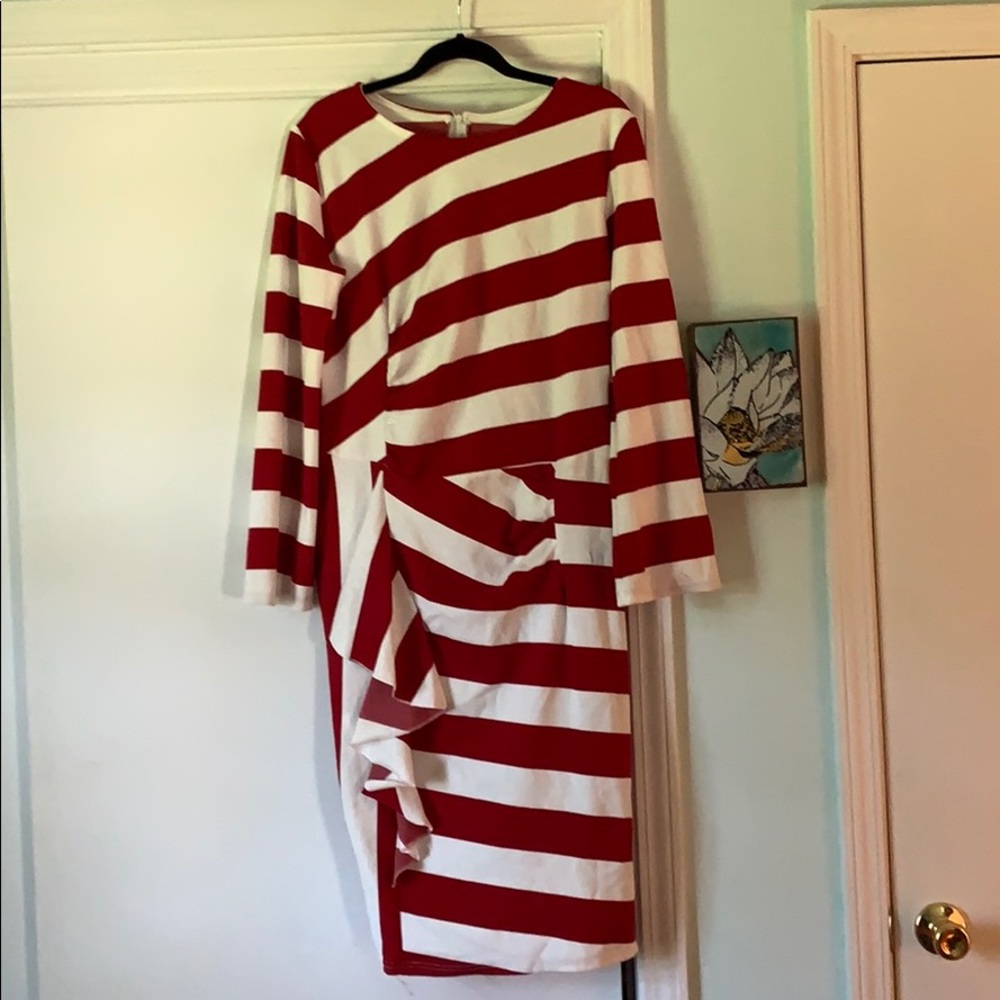 Striped A-Line Dress with Bell Sleeve